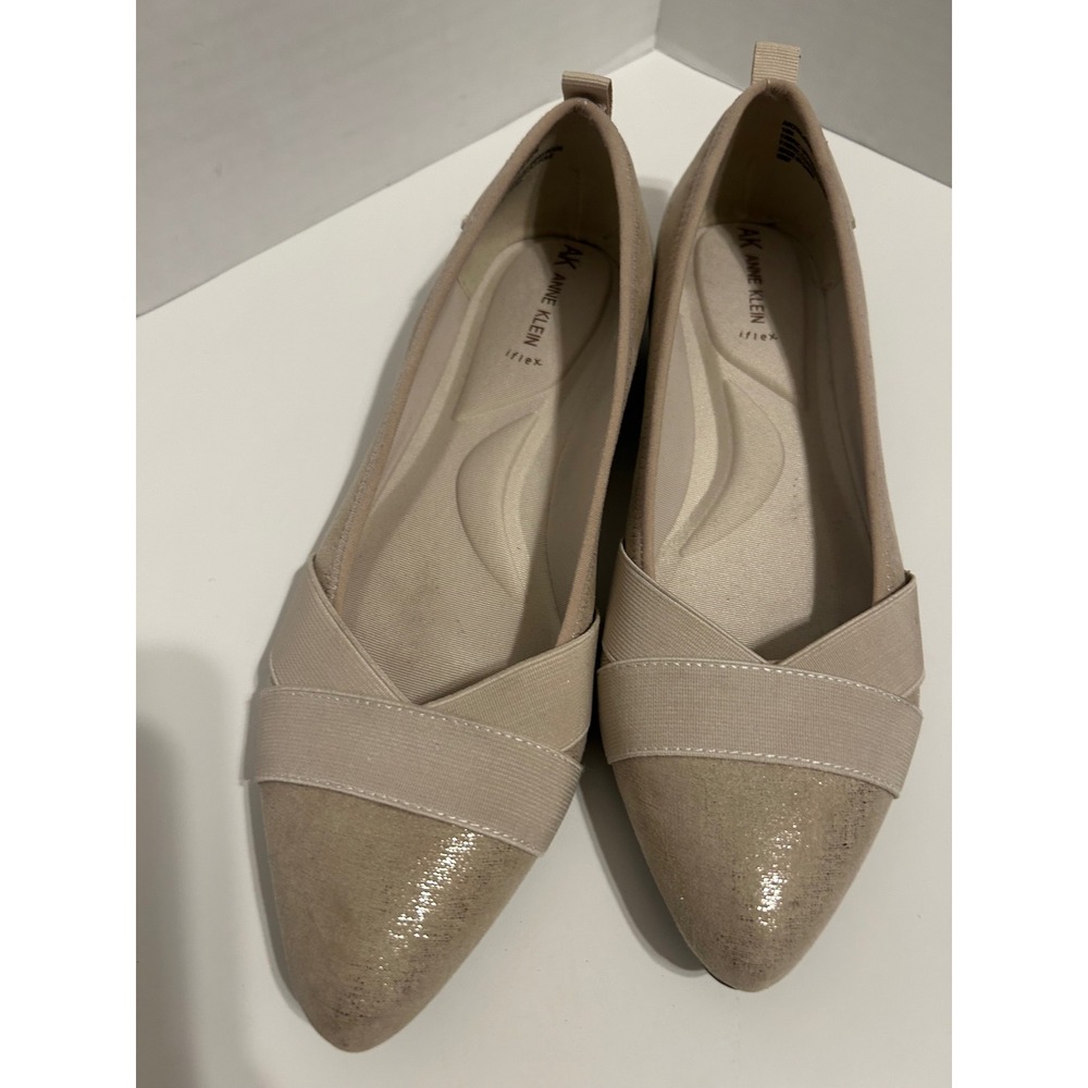 Anne Klein iFlex Women's 10M Champagne Metallic Pointed Toe Flats